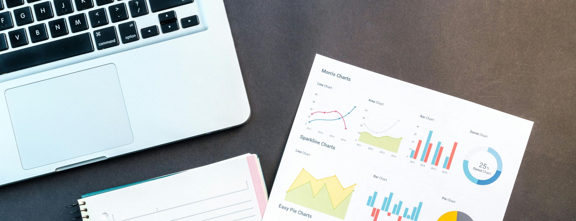 Statistics on a paper with a laptop